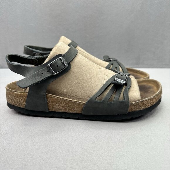 Birkenstock Bali Womens Size 7 (EU 38) Sandals Black Oiled Leather Backstrap - Picture 1 of 8